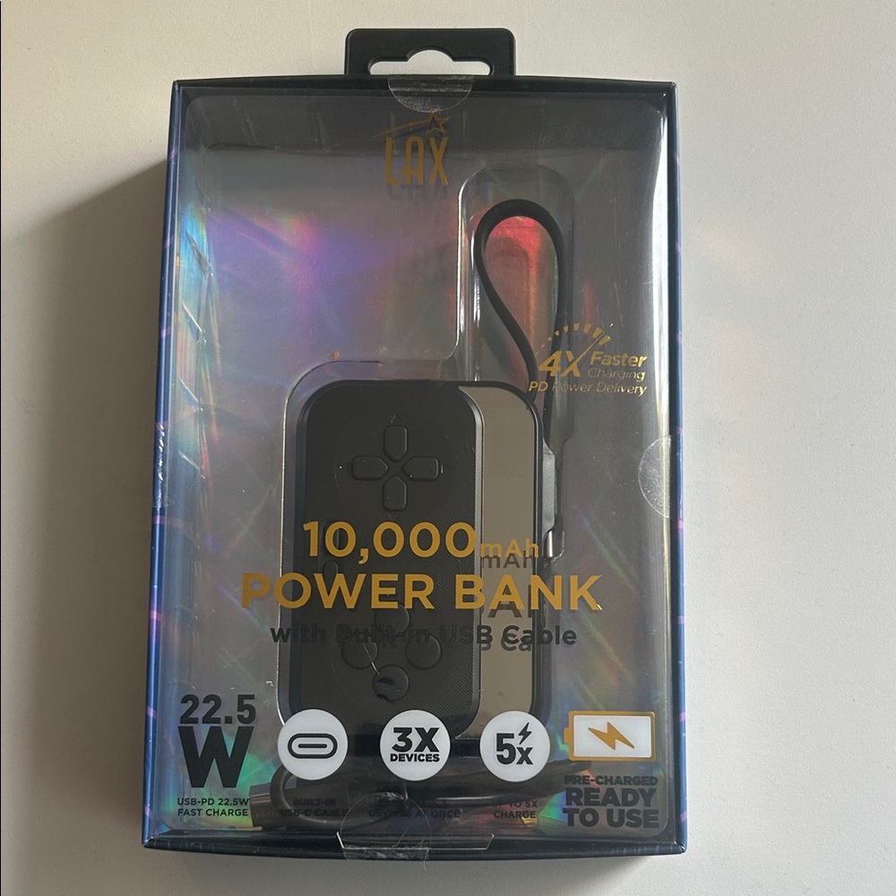 Black Power Bank 10,000mAh with USB Cable